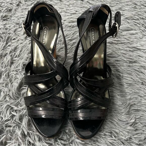 Coach Black Open Toe Heels Size 8.5 - Picture 1 of 10